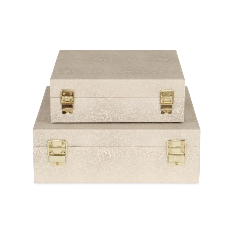 Lusan Square Decorative Box Set - Cream Faux Shagreen
