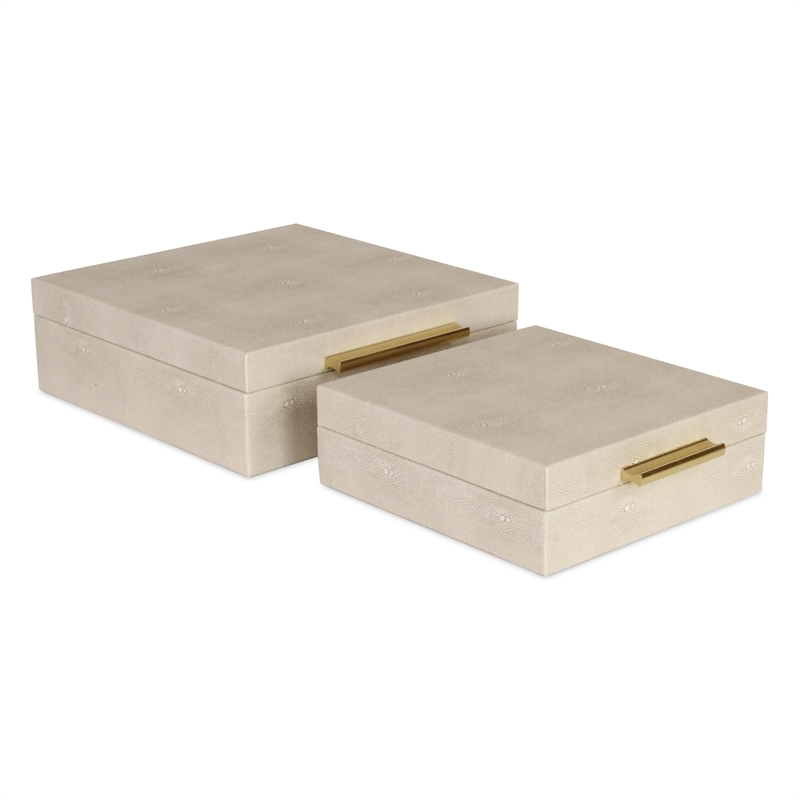 Lusan Square Decorative Box Set - Cream Faux Shagreen