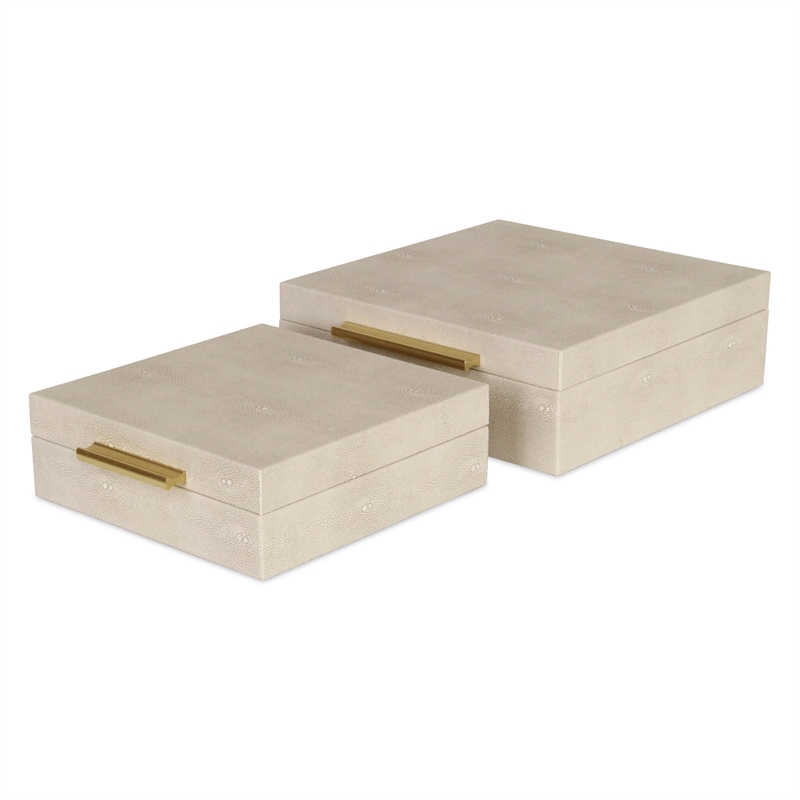 Lusan Square Decorative Box Set - Cream Faux Shagreen