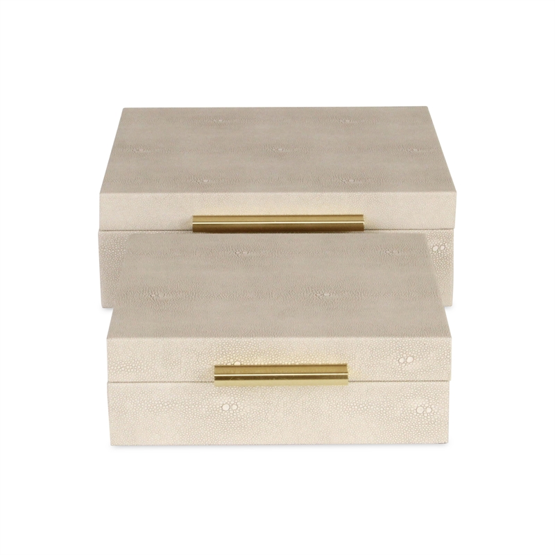 Lusan Square Decorative Box Set - Cream Faux Shagreen