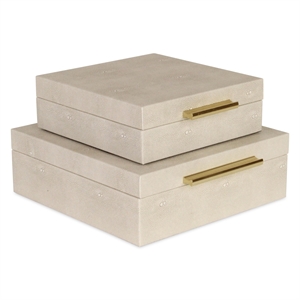 Lusan Square Decorative Box Set - Cream Faux Shagreen