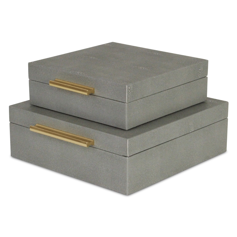 Lusan Square Decorative Box Set - Gray Faux Shagreen