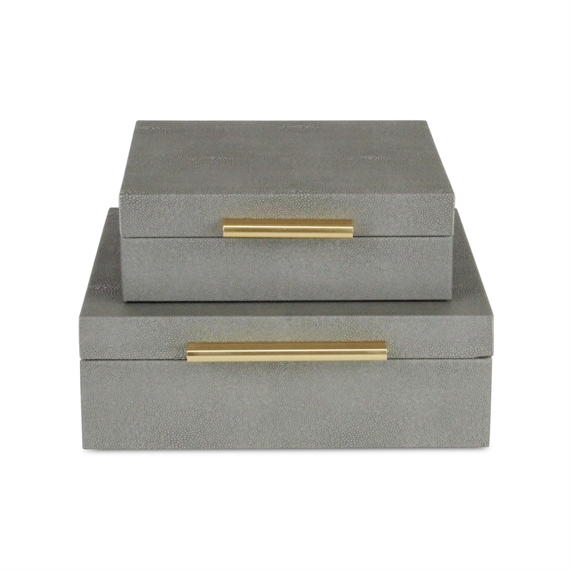 Lusan Square Decorative Box Set - Gray Faux Shagreen