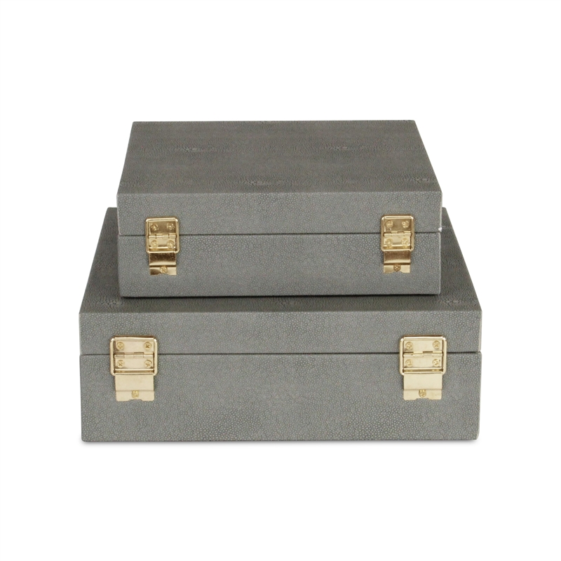 Lusan Square Decorative Box Set - Gray Faux Shagreen