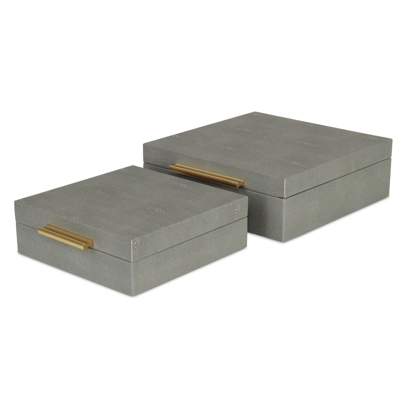 Lusan Square Decorative Box Set - Gray Faux Shagreen