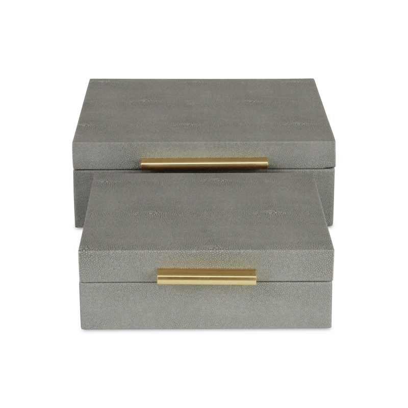Lusan Square Decorative Box Set - Gray Faux Shagreen