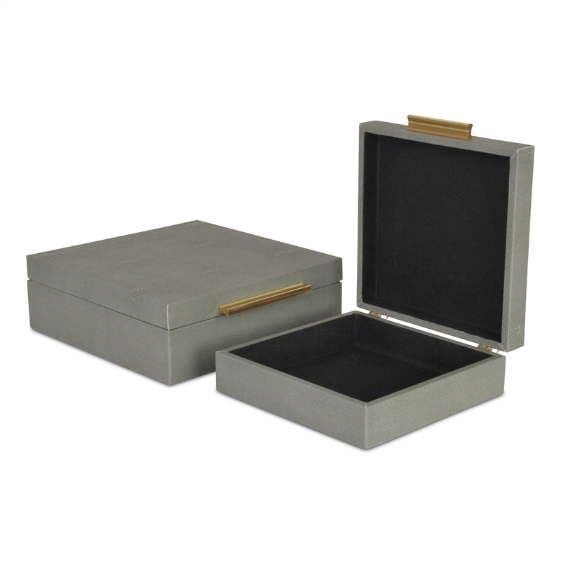 Lusan Square Decorative Box Set - Gray Faux Shagreen