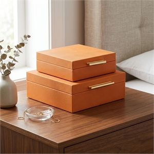 Lusan Square Decorative Box Set - Orange Faux Shagreen