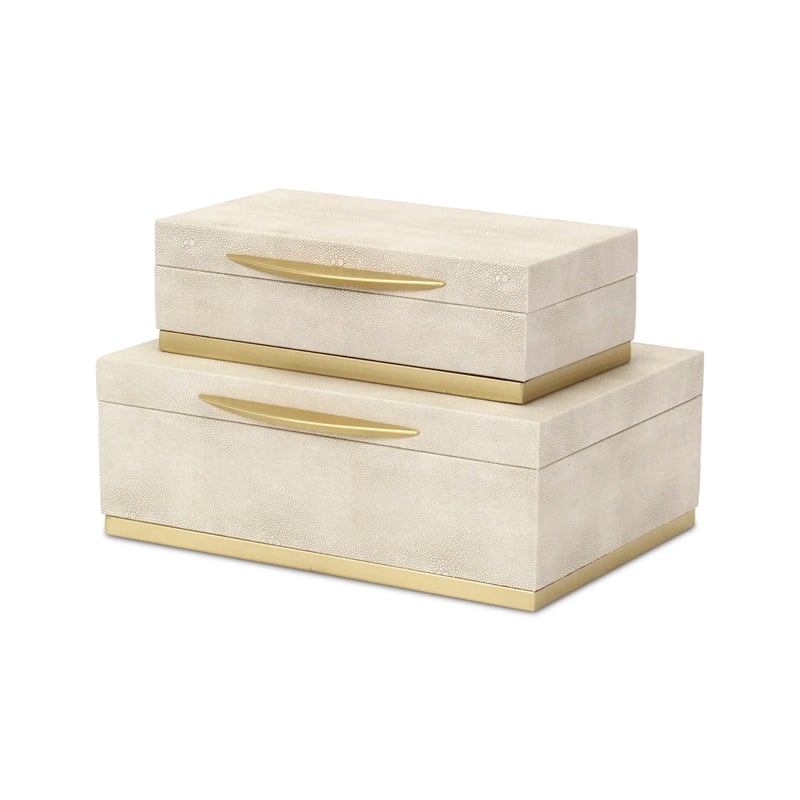 Zynova Rectangular Box Set - Cream Faux Shagreen