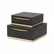 Zynova Square Gold Accented Box Set - Black Faux Shagreen - Gold Metal Base -