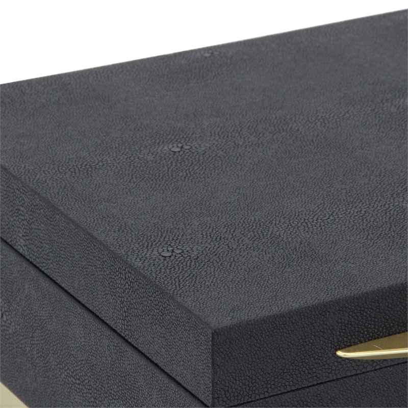 Zynova Square Gold Accented Box Set - Black Faux Shagreen - Gold Metal Base -