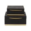 Zynova Square Gold Accented Box Set - Black Faux Shagreen - Gold Metal Base -