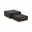 Zynova Square Gold Accented Box Set - Black Faux Shagreen - Gold Metal Base -