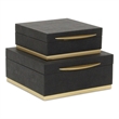 Zynova Square Gold Accented Box Set - Black Faux Shagreen - Gold Metal Base -