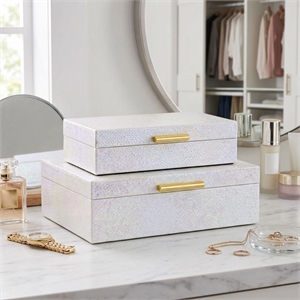 Nimue Seascale Pattern Iridescent Box Set with Gold Hardware - White