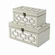 Tessera Set of 2 Distressed Mirrored Wood Boxes - Off White