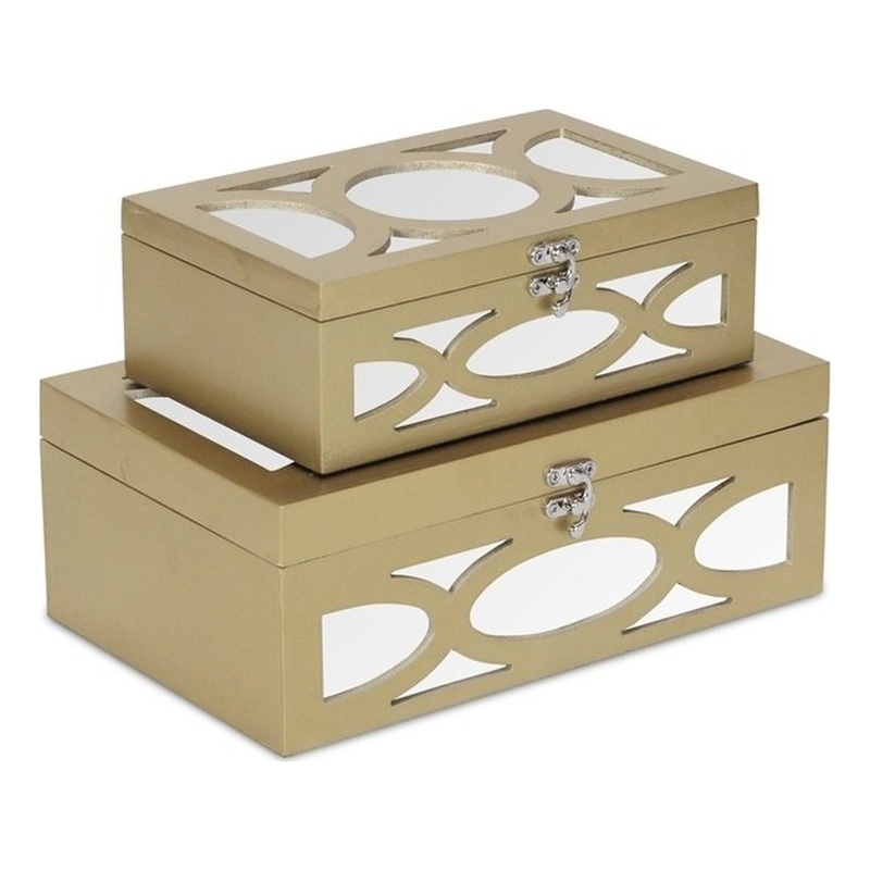 Harlane Set of 2 Overlayed Mirror Gold Boxes
