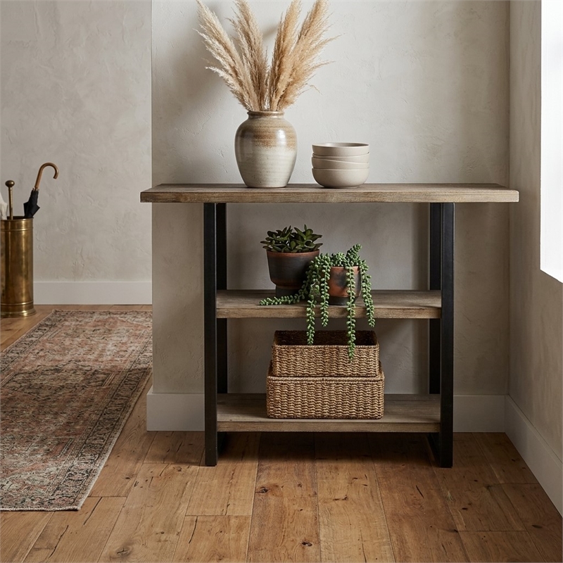 Temba 3 Tier Rustic Wood & Metal Frame Display Table