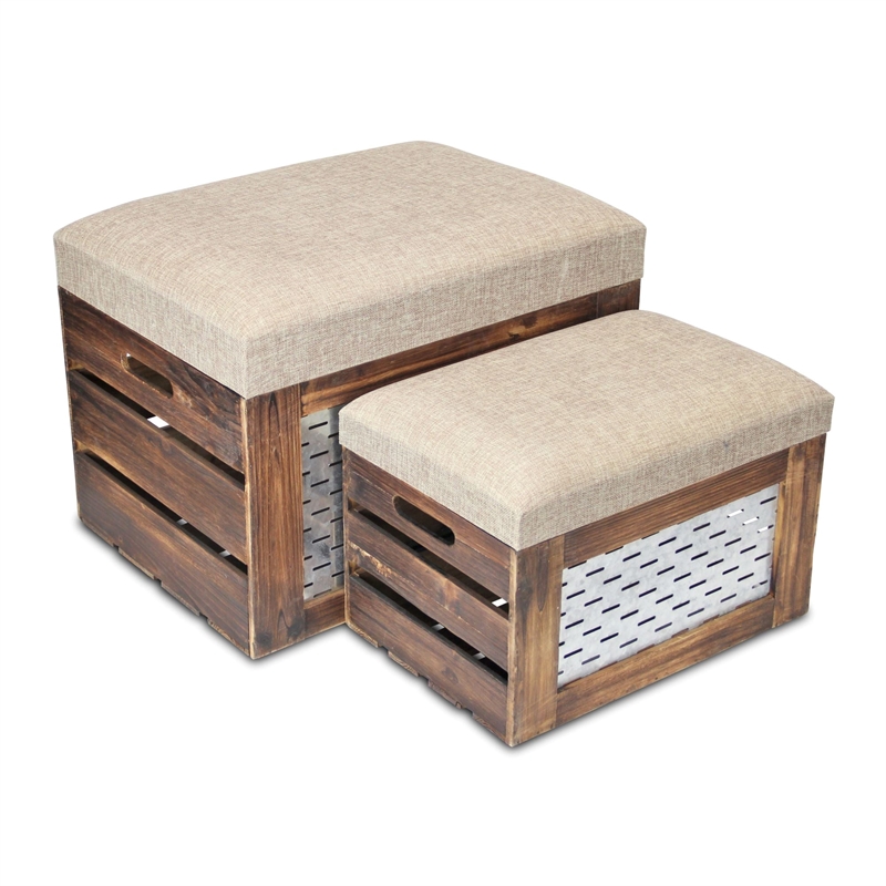 Orion Set of 2 Cushioned Wood & Metal Storage Benches