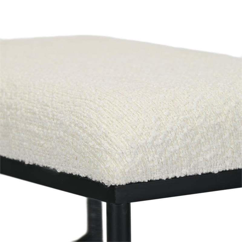 Trion Abstract Black Bench with White Boucle Upholstery