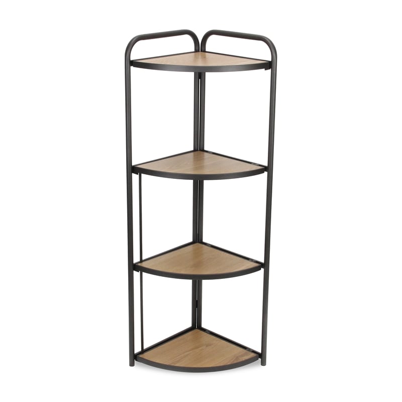 Lefeld 4 Tier Foldable Wood & Metal Frame Corner Shelf