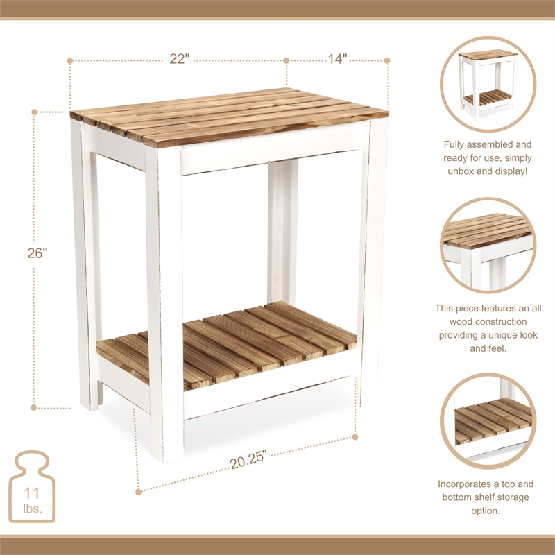 Cedarfield Brown & White Wooden Side Table - Modern Farmhouse -