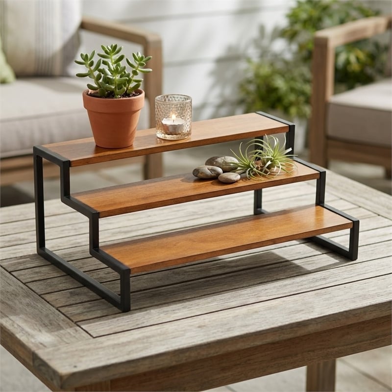Brio Wood and Metal Tiered Table Shelf