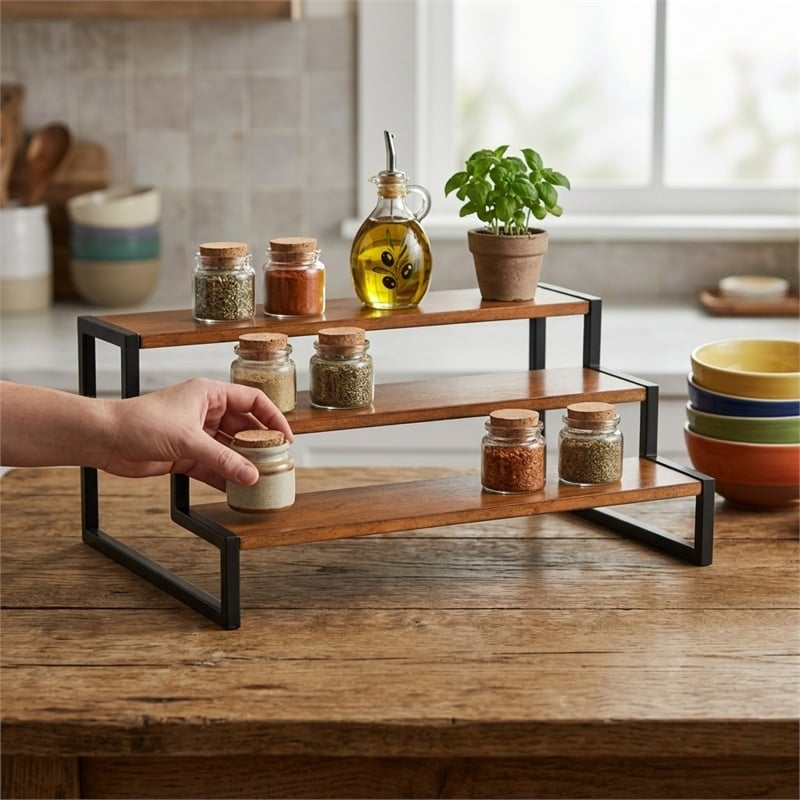Brio Wood and Metal Tiered Table Shelf