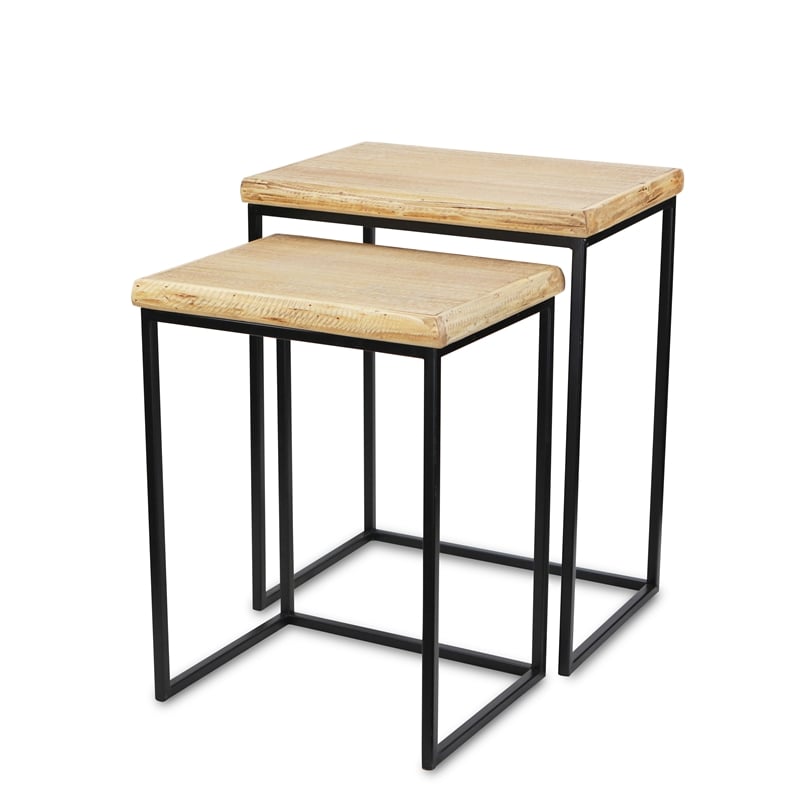Elora Modern Set of 2 Rect. Wood & Metal Side Tables