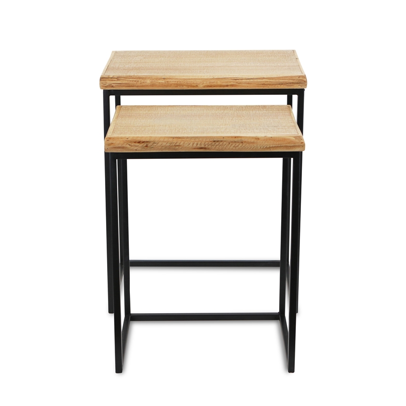 Elora Modern Set of 2 Rect. Wood & Metal Side Tables