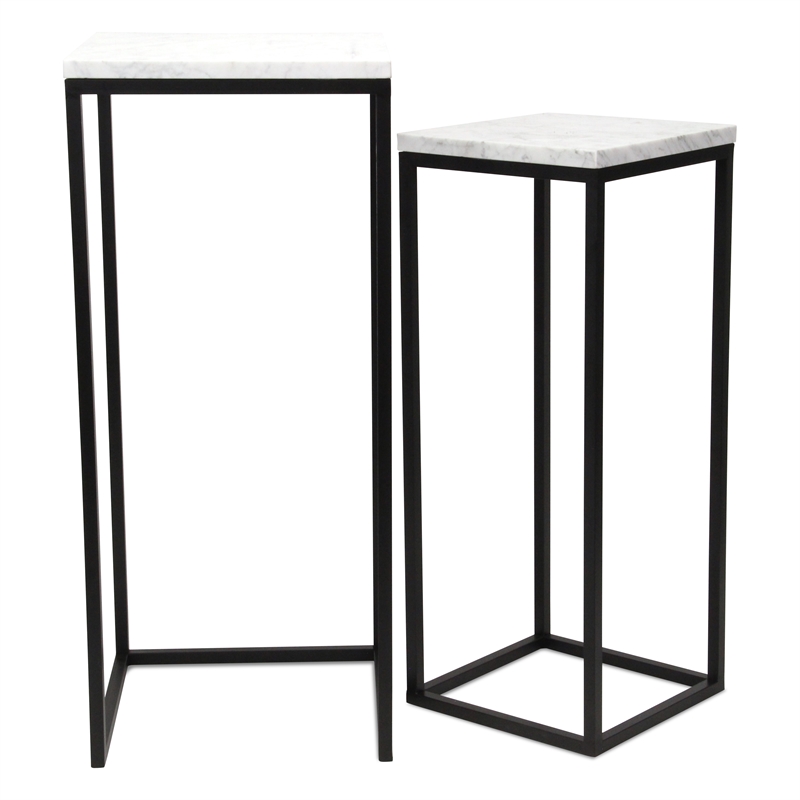 Sarrasseau Set of 2 White Marble Square Side Tables