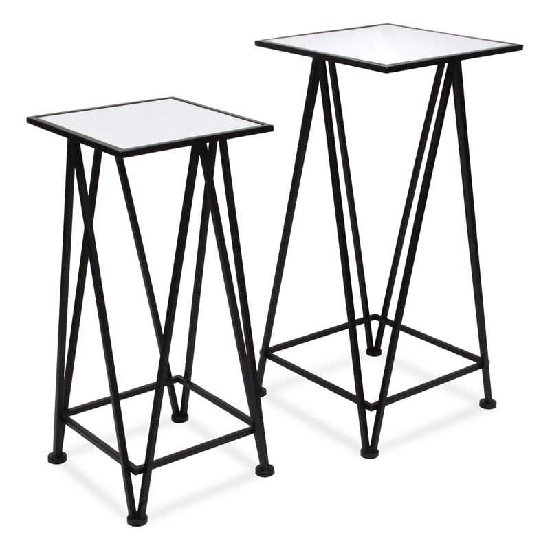 Aeriva Set of 2 Square Metal Modern Tables - Mirror Top - Black