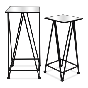 Aeriva Set of 2 Square Metal Modern Tables - Mirror Top - Black