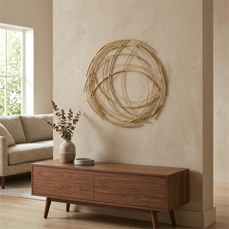 Denine Large Abstract Round Wall Art - Gold