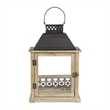 Myron Rectangular Wooden Lantern with Black Metal Top and Galvanized Accent