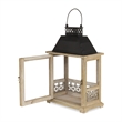 Myron Rectangular Wooden Lantern with Black Metal Top and Galvanized Accent