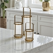 Vortial Fluted Glass Candle Lantern with Gold Metal Frame - Large