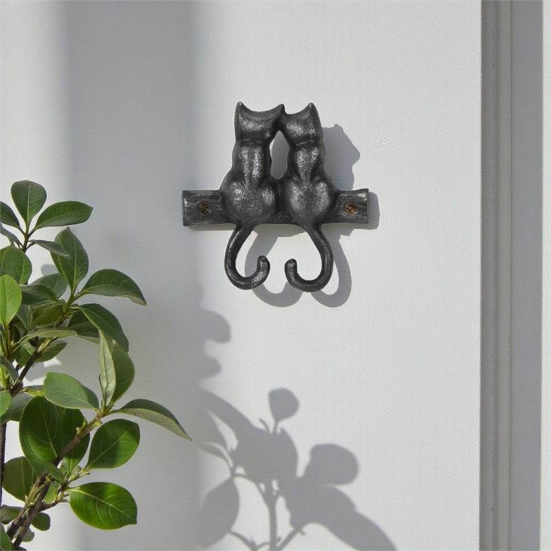 Pecara Cat Pairing Romantic Cast Iron Wall Hook - Black