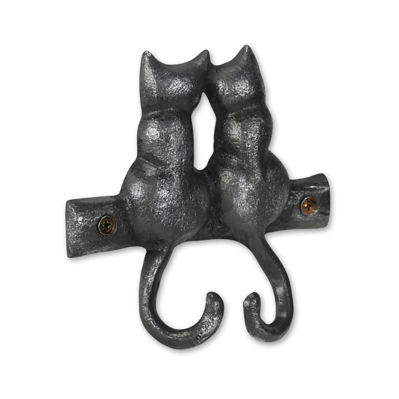 Pecara Cat Pairing Romantic Cast Iron Wall Hook - Black