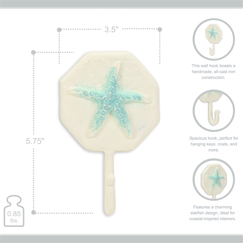 Solva Coastal Colored Starfish Cast Iron Wall Hook