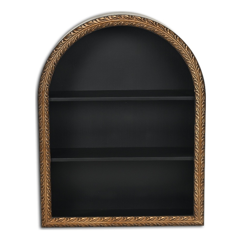 Mireza Ornate Framed Black & Gold 3 Tier Wooden Wall Shelf
