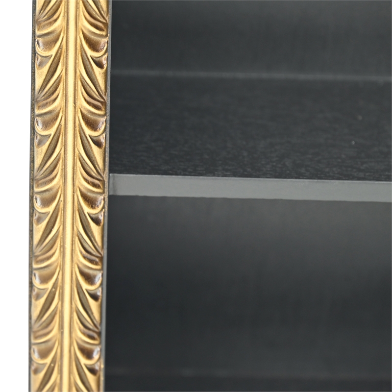 Mireza Ornate Framed Black & Gold 2 Tier Wooden Wall Shelf