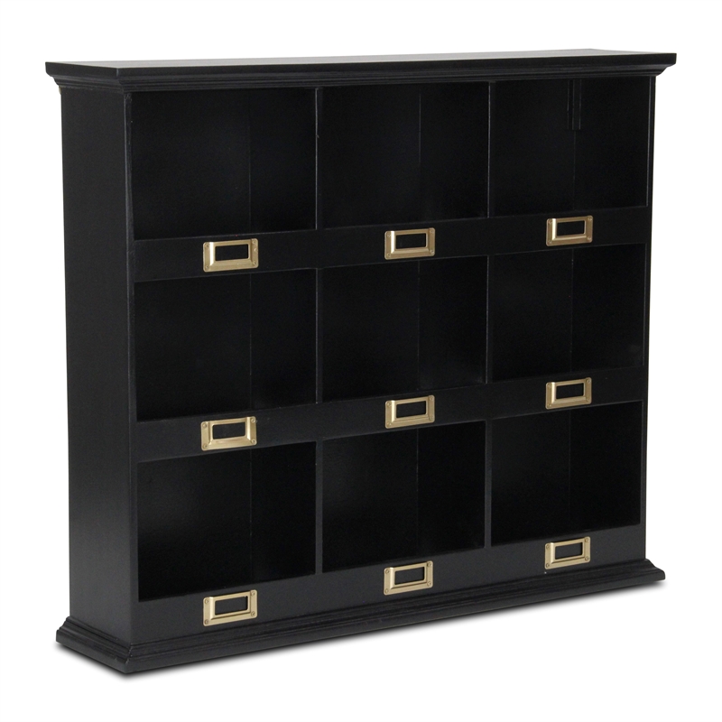 Dael Wooden 9 Cubby Wall Shelf - Black