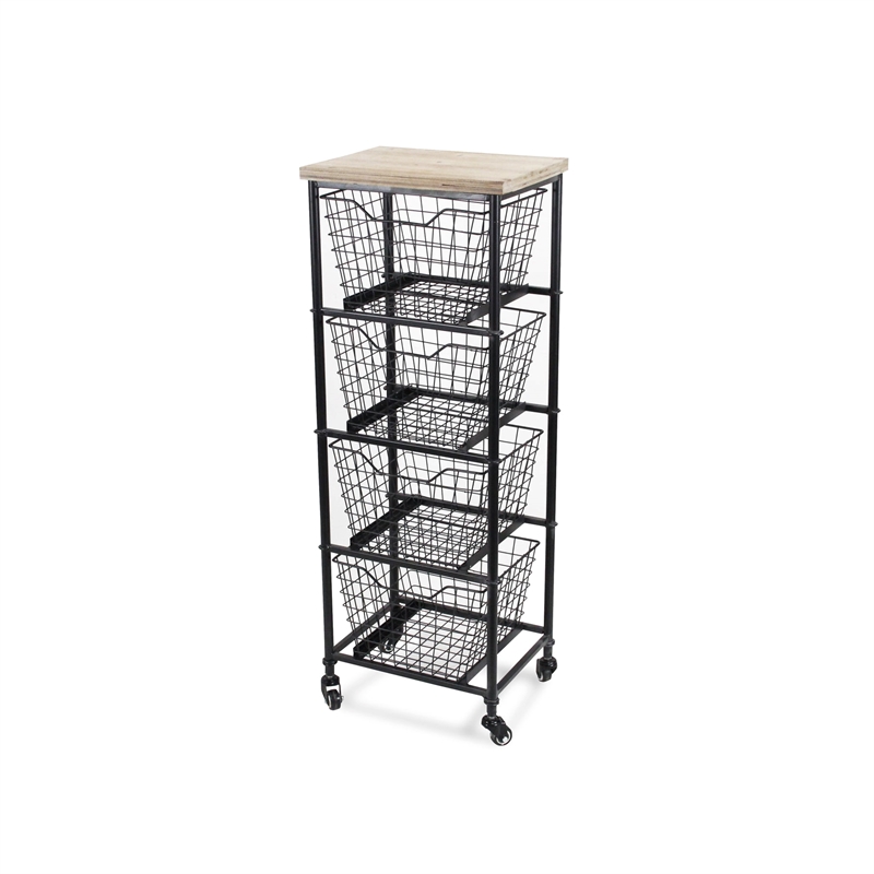Kaelith 4 Drawer Wire & Wood Storage Cart