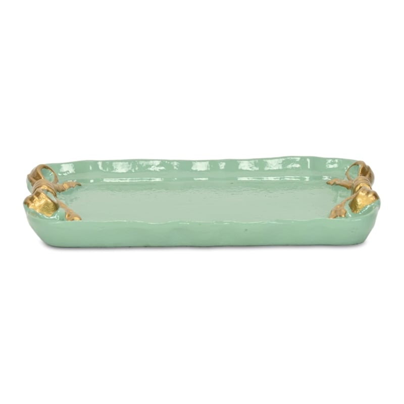 Lynza Teal & Gold Ribbon Themed Cast Iron Catchall Tray