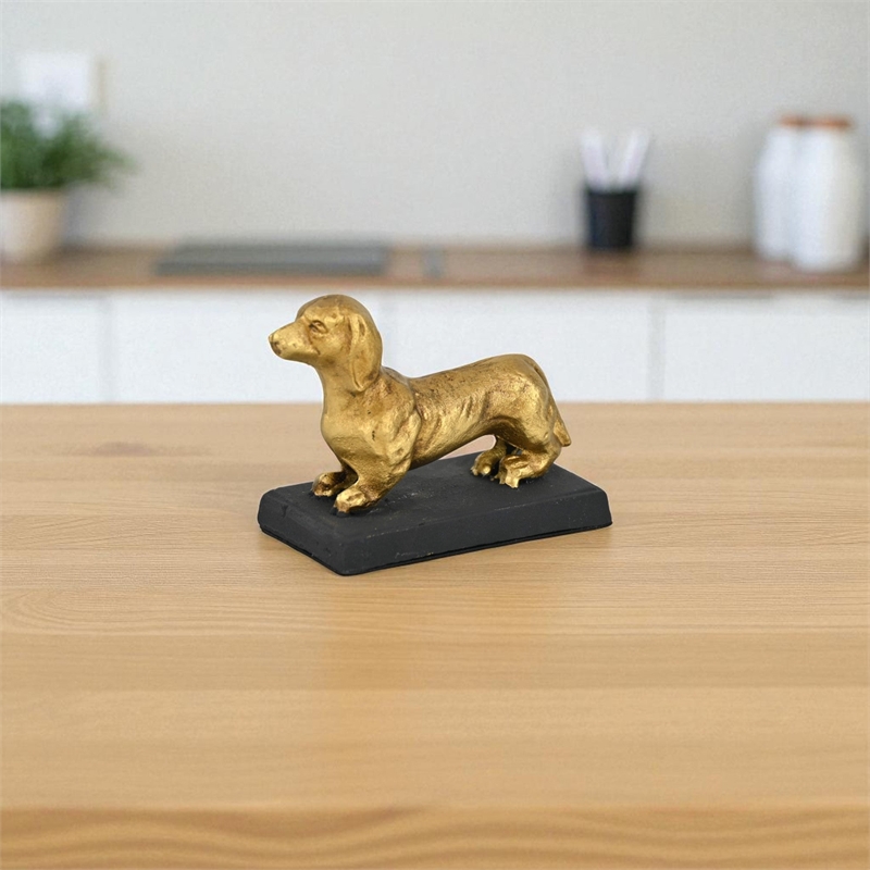 Motley 5 Inch Cast Iron Dachshund Dog Figurine - Gold