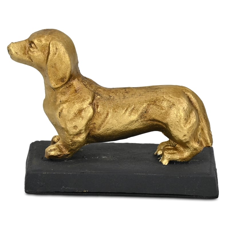 Motley 5 Inch Cast Iron Dachshund Dog Figurine - Gold