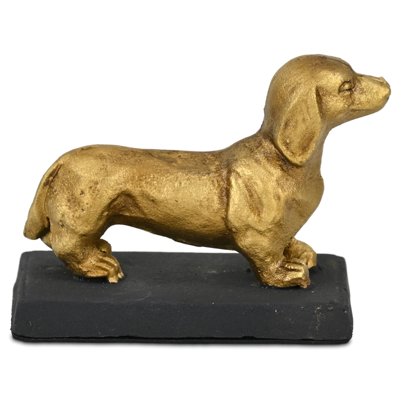 Motley 5 Inch Cast Iron Dachshund Dog Figurine - Gold