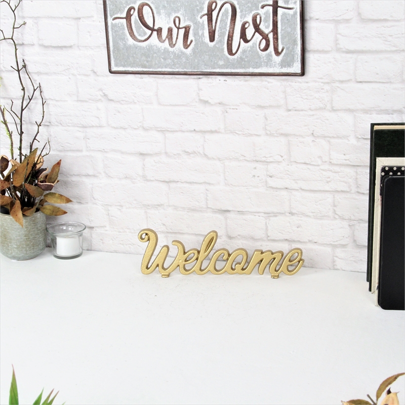 Ingrid Elegant Cast Iron Gold Table Decor - Welcome
