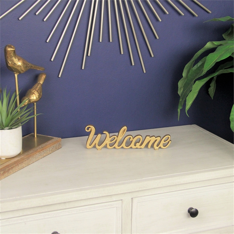 Ingrid Elegant Cast Iron Gold Table Decor - Welcome